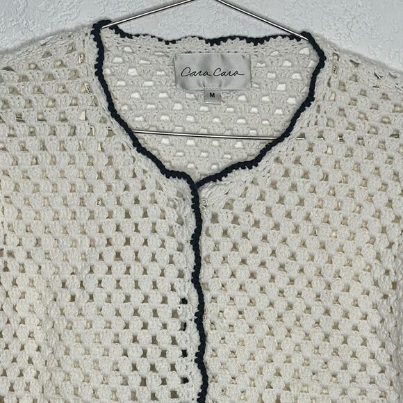 New CARA CARA Roma Cardigan Ivory Navy Crochet Medium - Picture 4 of 14